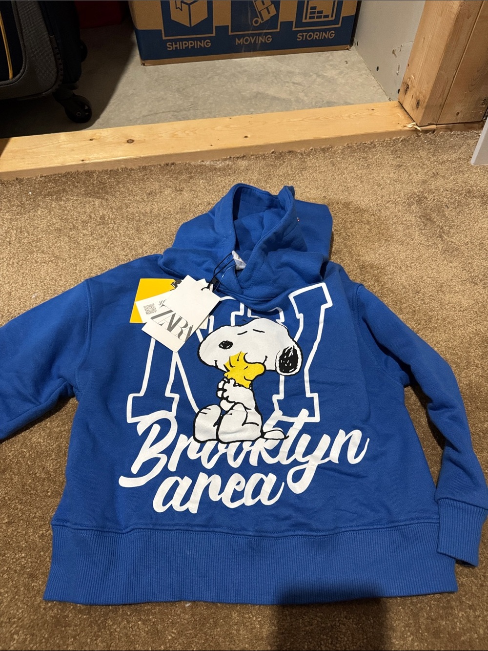 Zara Blue Kids Hoodie with Snoopy Brooklyn Graphic